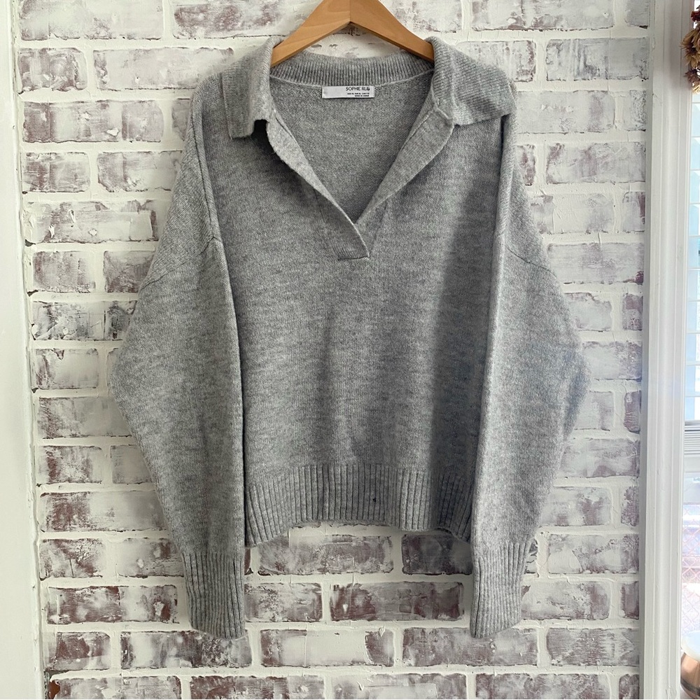 Sophie Rue • Collared V Neck Drop Shoulder Sweater • Nordstrom Sweater • Gray XL